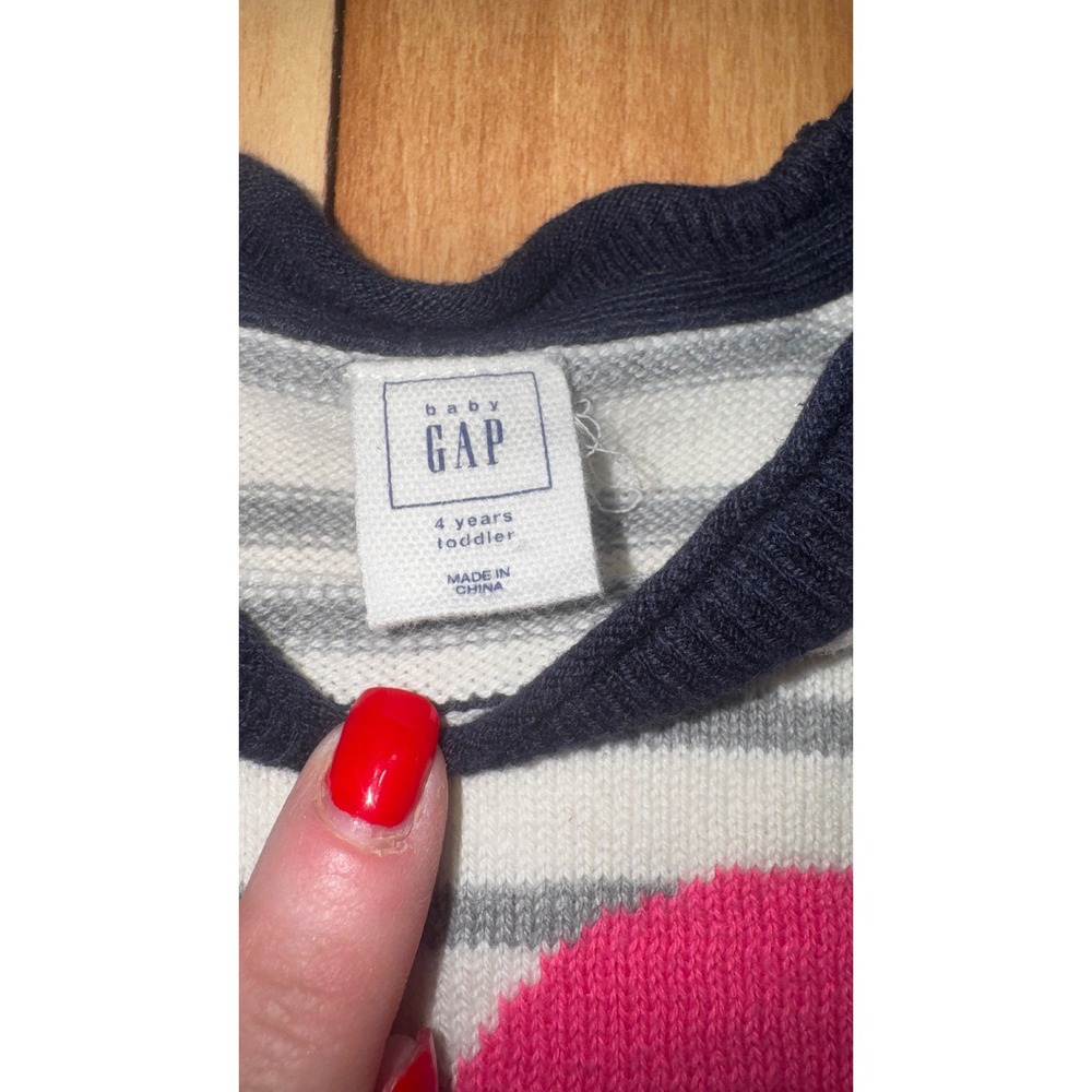 Baby Gap Toddler Girls Sweater Dress Striped Pink Heart Size 4 Years - Picture 2 of 4